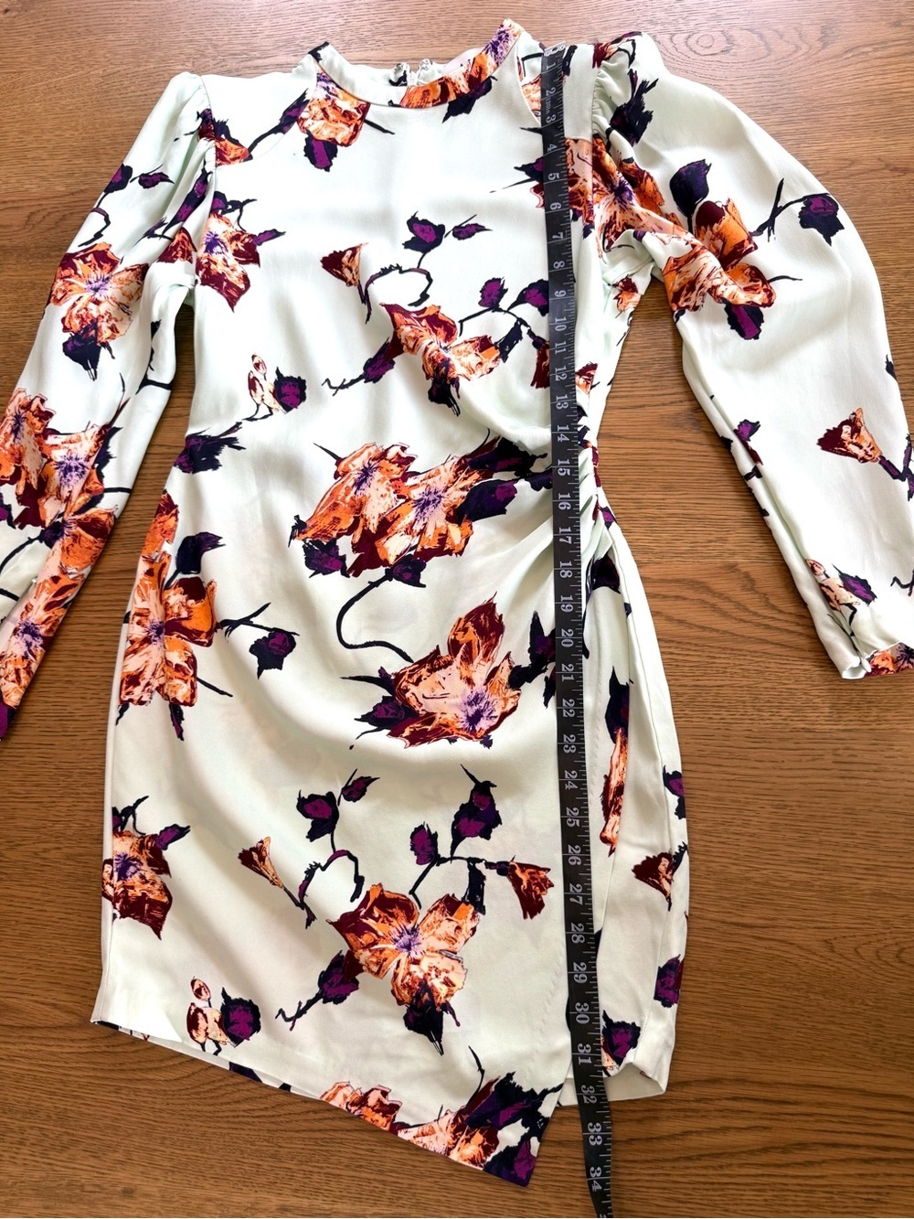 A.L.C. Jane Floral Mini Dress Mint Long Sleeve Ruched Designer Size 4 - Picture 5 of 16